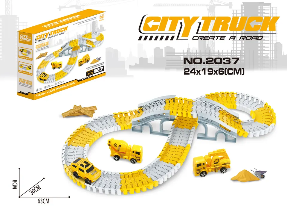 Rapid Electric Engineering Track Car (without flashing lights, 127 pieces, requires 1 aa battery - not included) Color Box wholesale from Qili Toys