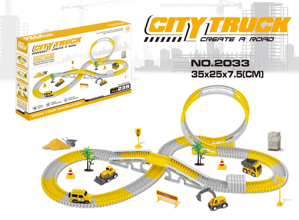 Rapid Electric Engineering Track Car (without flashing lights, 239 pieces, requires 2 aaa batteries - not included) Color Box wholesale from Qili Toys