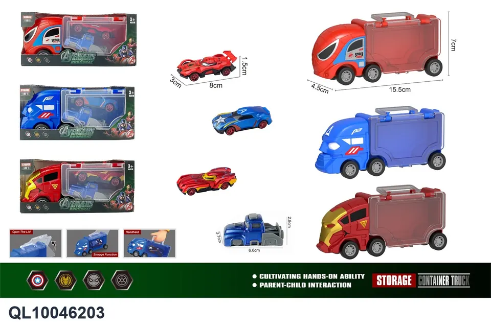 Armored Hero Storage Car + Shield Hero Storage Car + Spider Hero Storage Car (3 types mixed) Display Box wholesale from Qili Toys