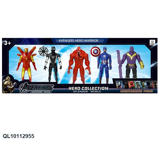 Red Steel + Black Spider + Red Symbiote Villain Shield Hero + Titan Villain (with lighted head and movable hands and feet) Color Box wholesale from Qili Toys