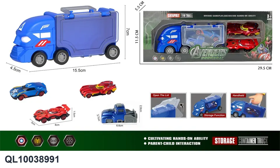 Shield Hero Storage Car + 1 Catapult + 3 Superhero Team Cars Display Box wholesale from Qili Toys