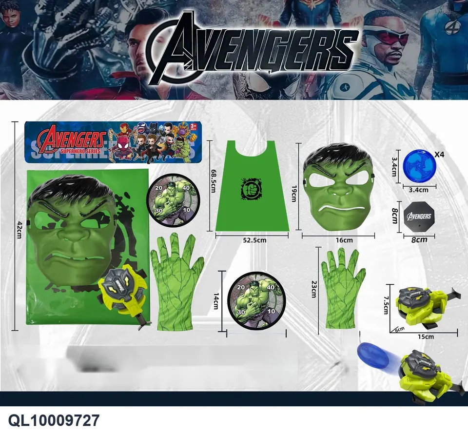 Superhero Team Green Giant Hero Cape + Gloves Launch Coin + Mask + Base PVC Header Bag wholesale from Qili Toys