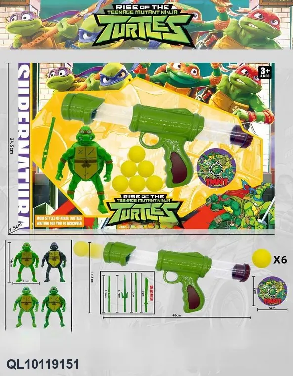 Teenage Mutant Ninja Turtles + Gun * 6 Bullets + Target Window Color Box wholesale from Qili Toys