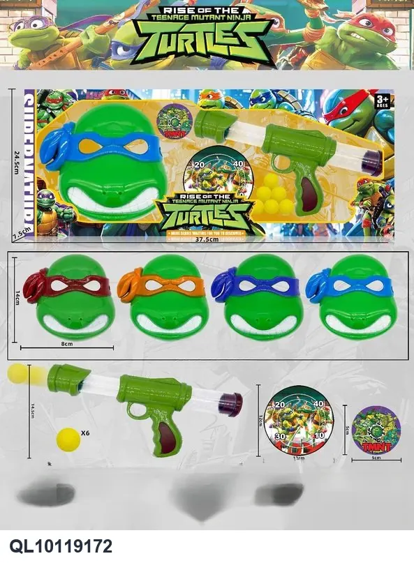 Teenage Mutant Ninja Turtles Mask + Gun * 6 Bullets + Double Target Window Color Box wholesale from Qili Toys
