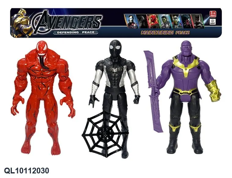 Red Symbiote Villain + Black Spider + Titan Villain (with lighted head and movable hands and feet) PVC wholesale from Qili Toys