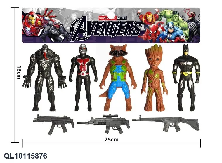 Superhero Team (pvc) 5 People + 3 Guns Set A1 PVC Bag wholesale from Qili Toys