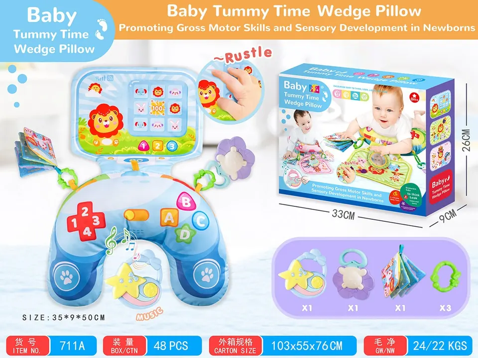 (blue + music box) Tummy Play Baby Tummy Pillow/Baby Pillow Baby Belly Support Pillow Toddler Fitness Pillow Baby Products Toy Color Box wholesale from Qili Toys