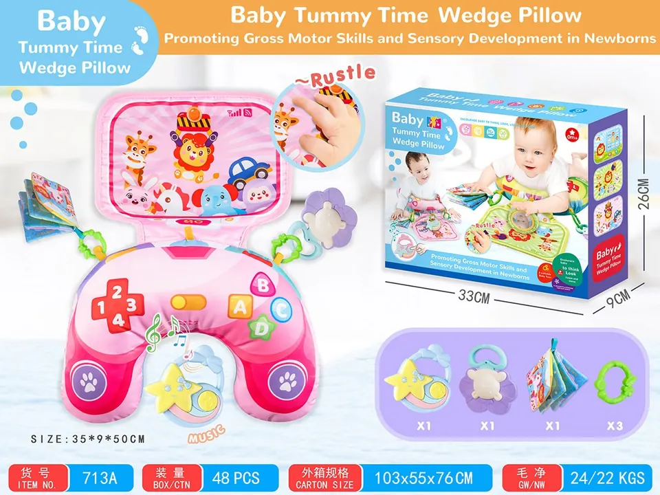 (pink + music box) Tummy Play Baby Tummy Pillow/Baby Pillow Baby Belly Support Pillow Toddler Fitness Pillow Baby Products Toy Color Box wholesale from Qili Toys