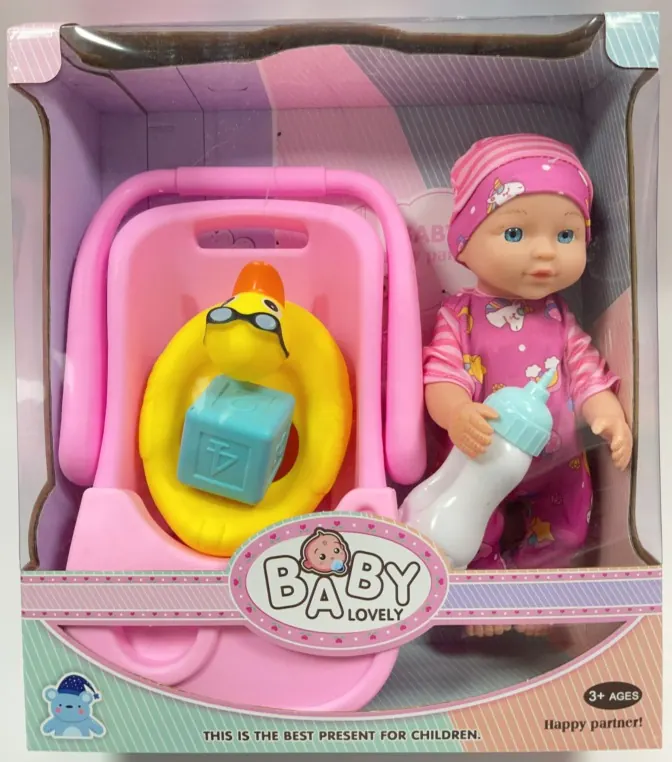 12 Inch Boy With Little Yellow Duck Swim Ring/Basket Window Box wholesale from Qili Toys