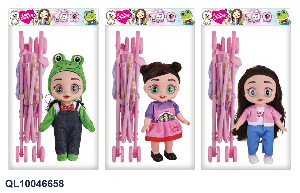 13-Inch 5-Joint PVC Vinyl 5D Eyes LaraCampos Fat Baby Doll With Theme Song Music And Stroller (3 types mixed) PVC Header Bag wholesale from Qili Toys