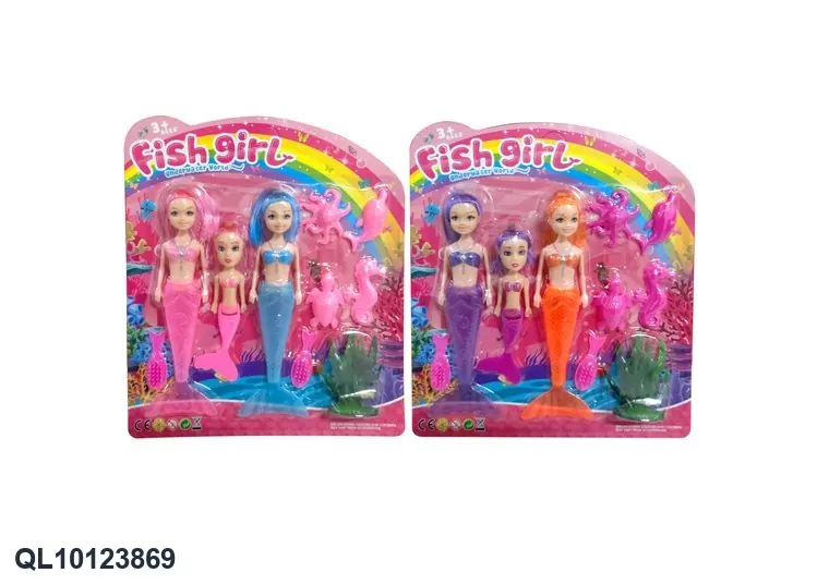 19.5Cm Little Kelly Mermaid Doll: Two Dolls + One Small Fish (without light) + 2 Combs + 4 Animals + 1 Seaweed Blister Board wholesale from Qili Toys