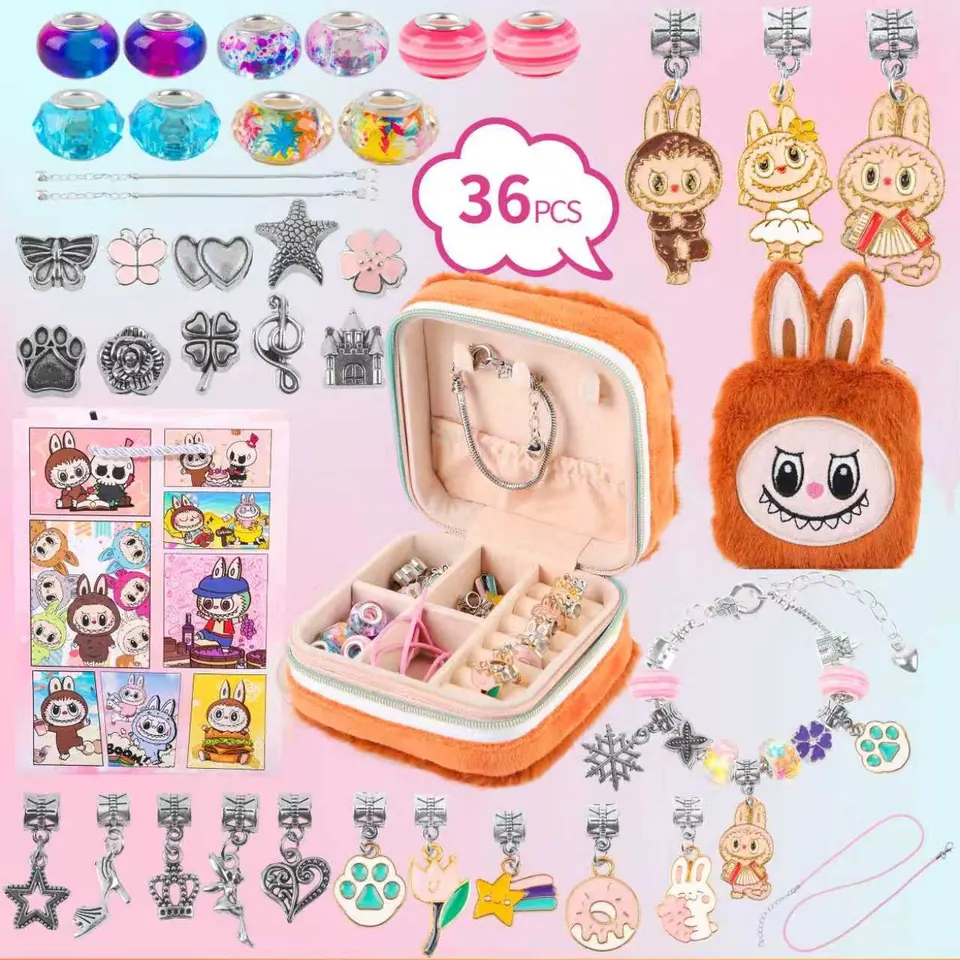 36PCS Labubu Theme DIY Childrens Beads Plus Plush Box Tote Bag wholesale from Qili Toys