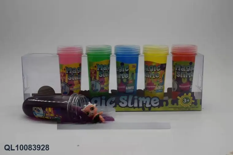 85G Transparent Slime "Slime" + Surprise Doll PVC Box (6 bottles) PVC Box wholesale from Qili Toys