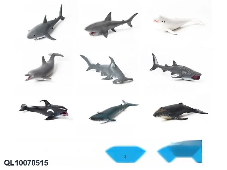 Eco-Friendly Melamine Shark Figures (9 designs in a mixed set) Hanging Card + Bag wholesale from Qili Toys