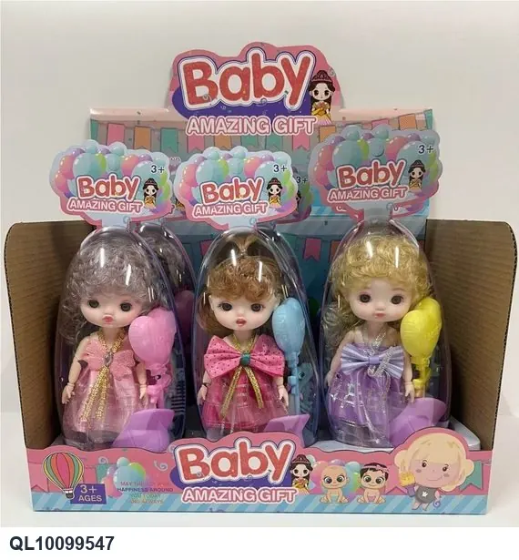 Set Of 6 Inch 12-Joint Baby Doll With Comb, Mirror, Balloon, And Hat Display Box wholesale from Qili Toys