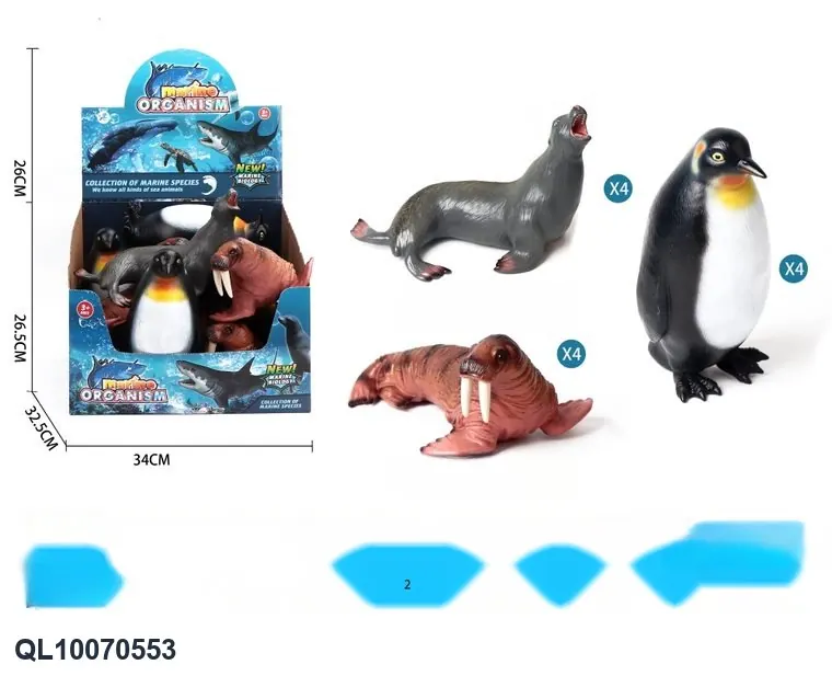 Set Of Three Eco-Friendly Enamel Figures: Sea Lion, Elephant, And Penguin. Display Box wholesale from Qili Toys
