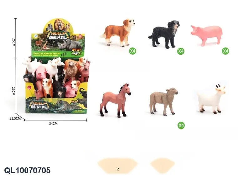 Six Different Animal Figures: A Little Lamb, A Goat, A Black Dog, A Dog, A Pig, And A Horse. Display Box wholesale from Qili Toys