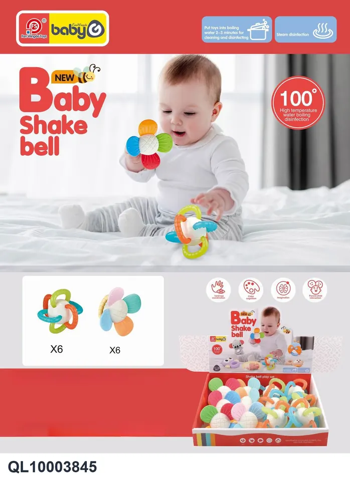 Soft Rubber Rattles (6 large flowers, 6 hand balls each) Display Box wholesale from Qili Toys