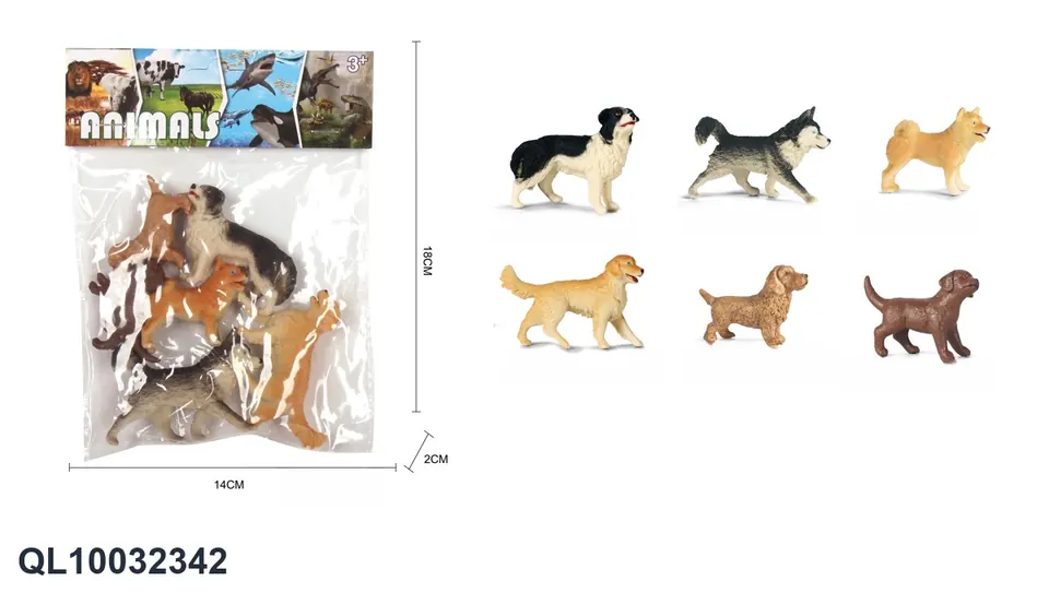 Solid Miniature Pet Dog Figures (6 pieces) PVC Header Bag wholesale from Qili Toys