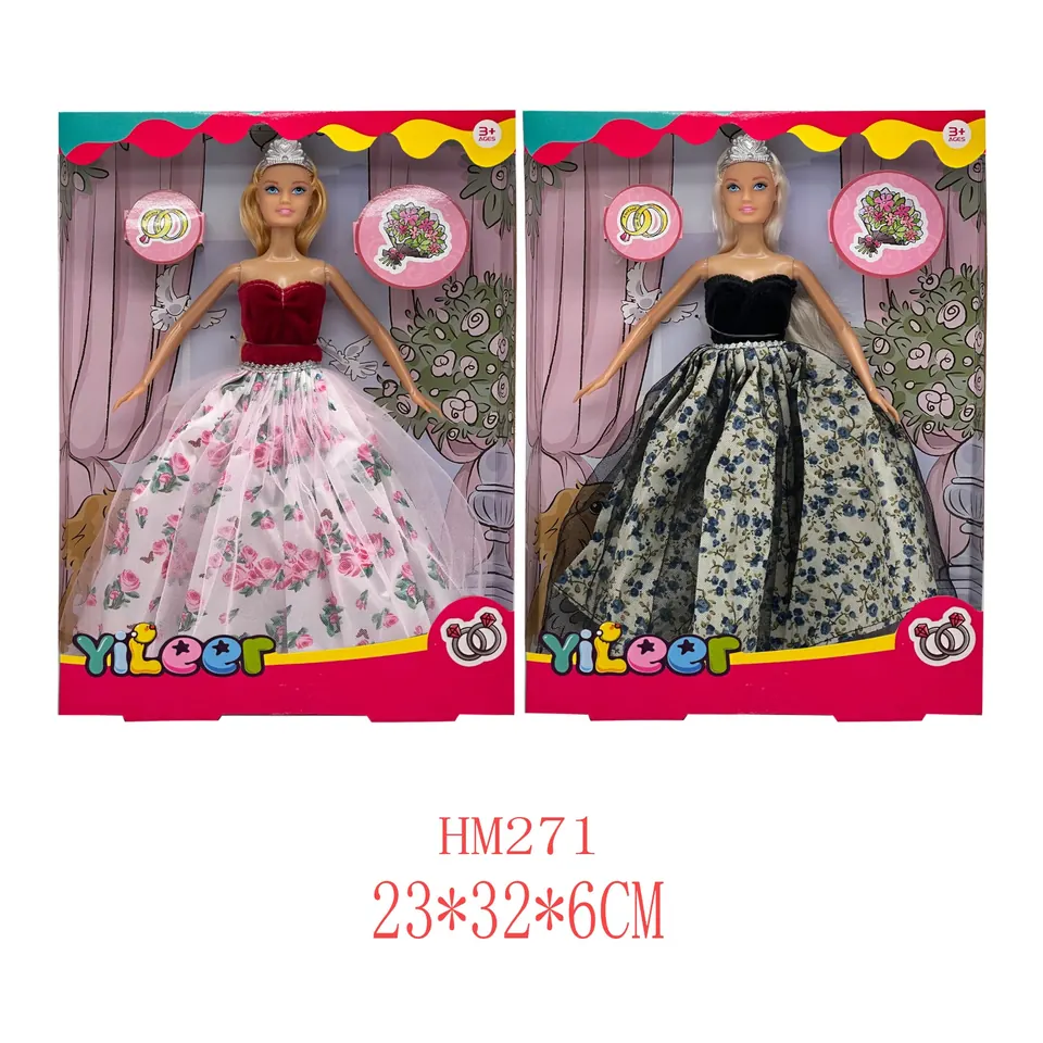 11.5 Inch Solid Body Barbie Doll Brown Skin Wedding Dress Series Window Box wholesale from Qili Toys