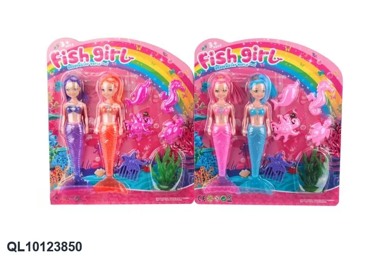 19.5Cm Little Kelly Mermaid Doll: Two Dolls + 4 Animal Figures + 1 Comb + 1 Seaweed Blister Board wholesale from Qili Toys