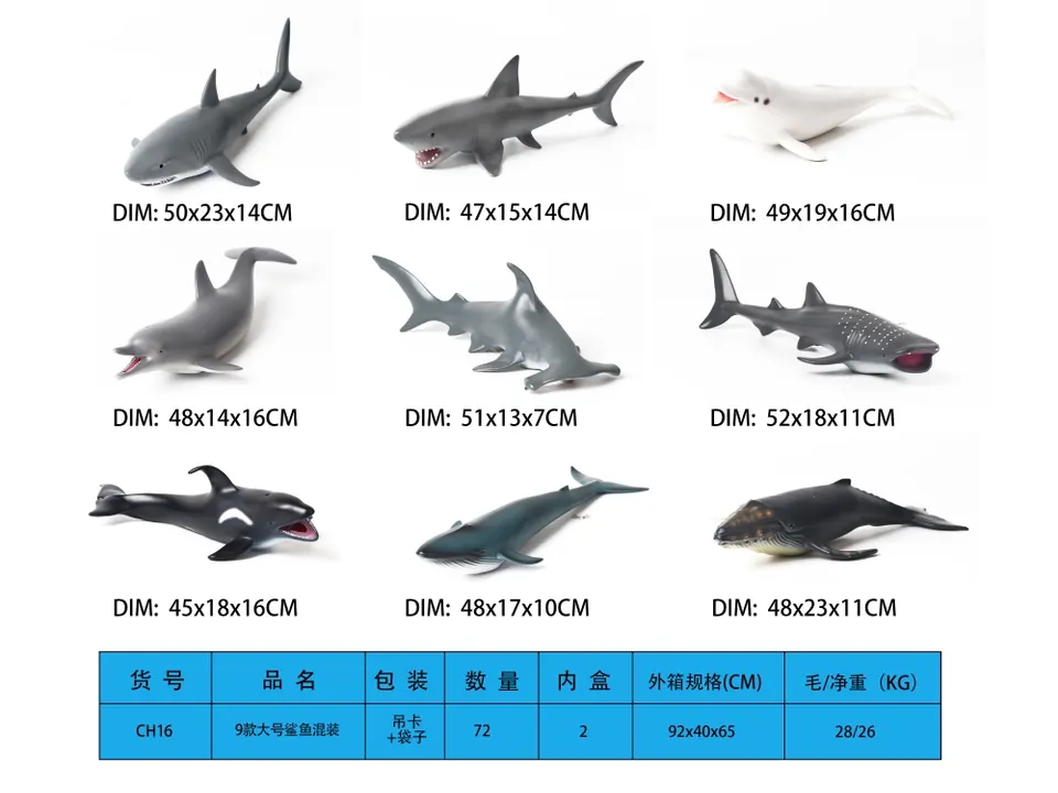 Eco-Friendly Melamine Shark (9 models mixed pack) Hanging Card + Bag wholesale from Qili Toys