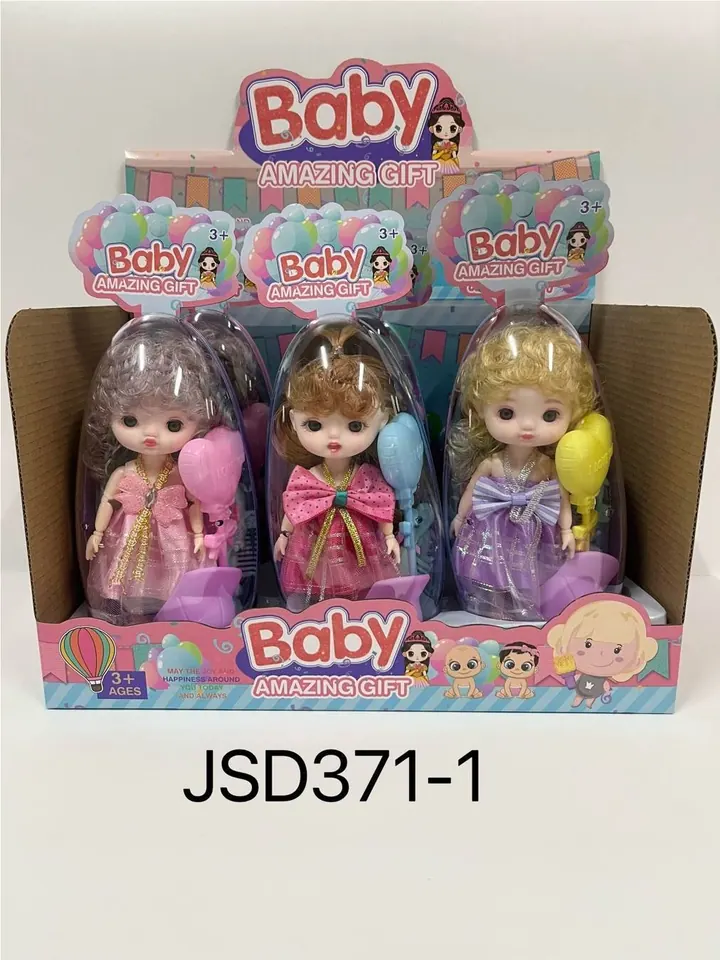 Set Of 6 Inch 12-Joint Baby Doll With Comb, Mirror, Balloon, And Hat (6 pieces, single item price) Display Box wholesale from Qili Toys