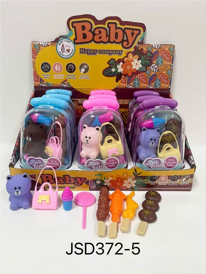 (collapsible storage box) Mini "Brown Bear" Plush Toy With Accessories, Assorted Colors (12 pieces per set at the single item price) Display Box wholesale from Qili Toys