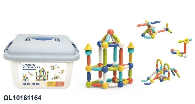 76-Piece Magnetic Building Blocks Set For Cognitive Development Storage Bucket wholesale from Qili Toys