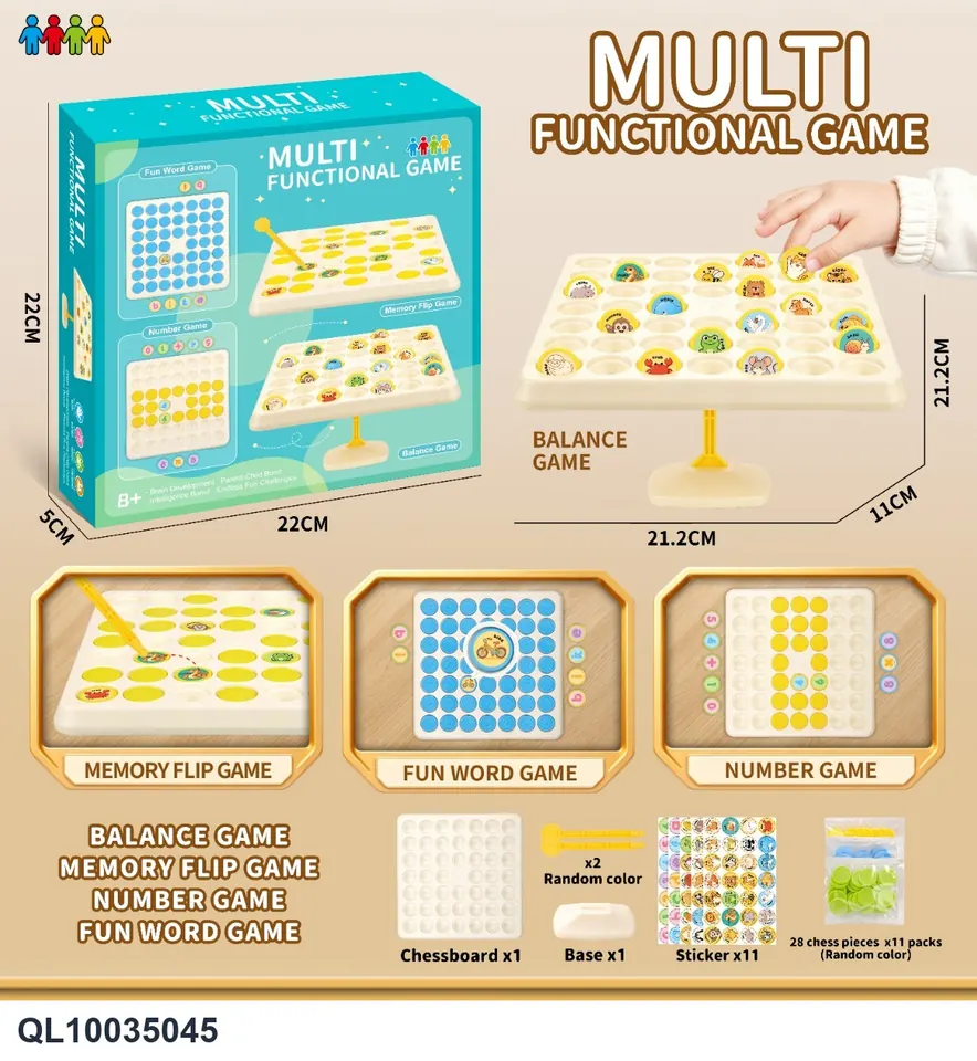 Balance Game Memory Flipping Fun Number Game Fun Words 4-In-1 Puzzle Board Game Color Box wholesale from Qili Toys
