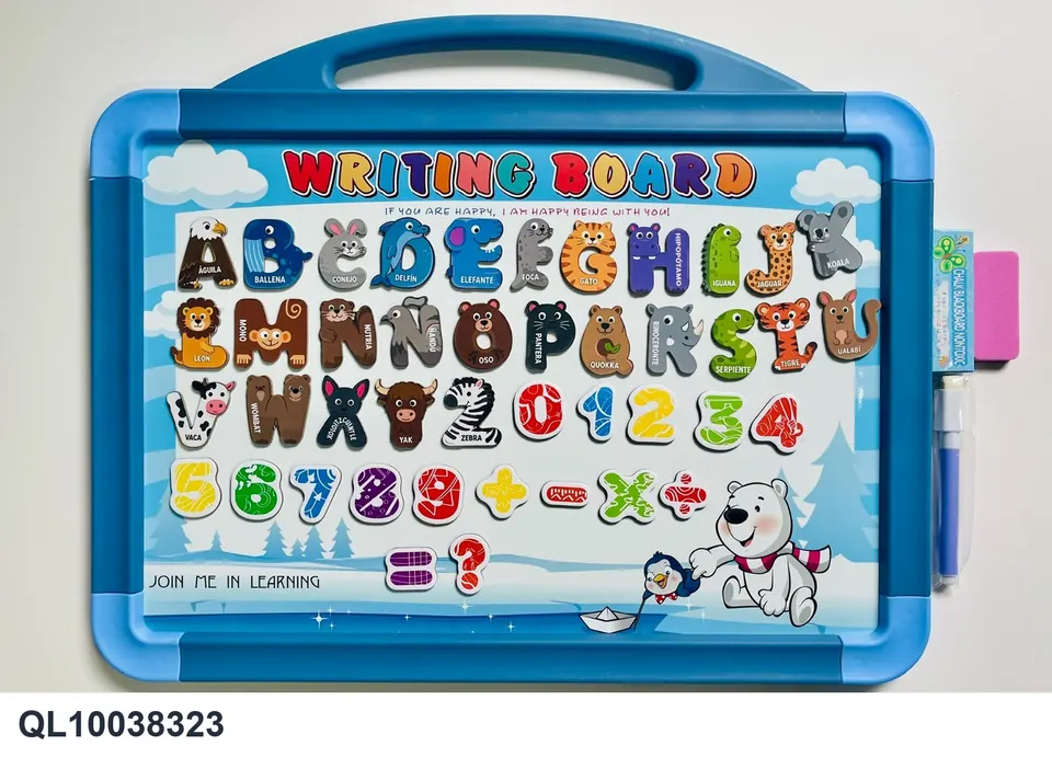 English Whiteboard With 43 Spanish Animal Letters + Numbers (double-sided) OPP Bag wholesale from Qili Toys