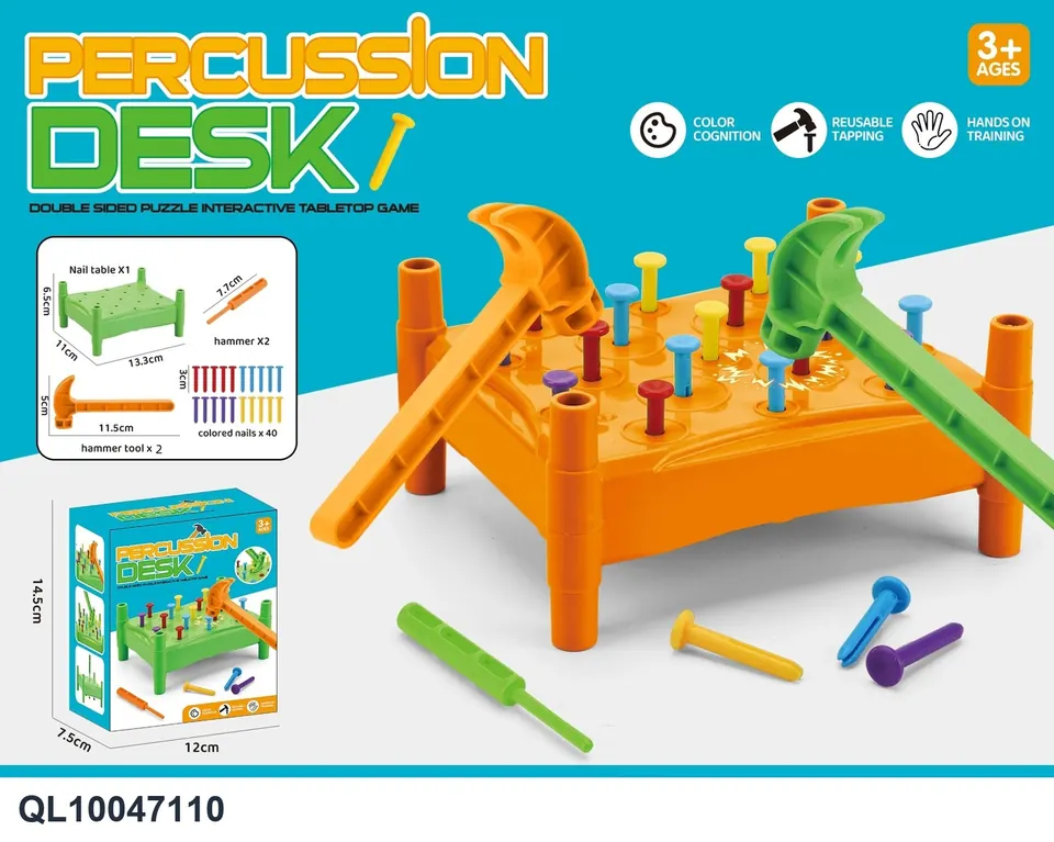 Nail Knocking Table Game Nail Knocking Board Game Educational Toys [2 Colors Optional] Nail Knocking Table + 2 Hammers + 2 Knockers + 40 Nails Color Box wholesale from Qili Toys