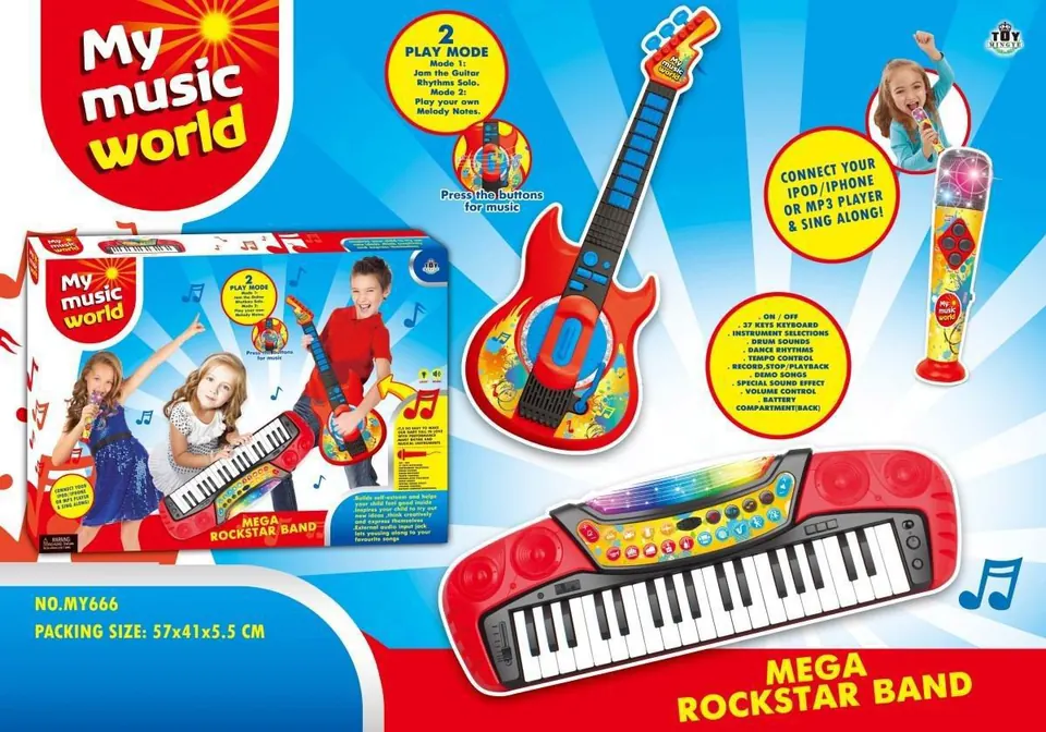 3-In-1 Set (guitar, 37-key electronic keyboard, microphone) Window Box wholesale from Qili Toys