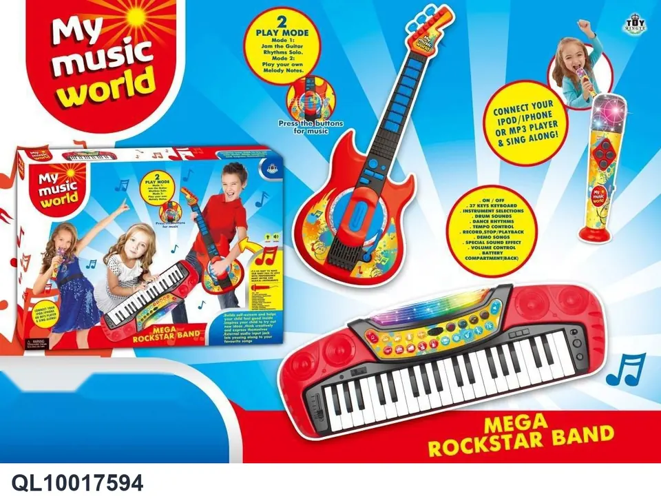 3-In-1 Set (guitar, 37-key electronic keyboard, microphone) Window Box wholesale from Qili Toys