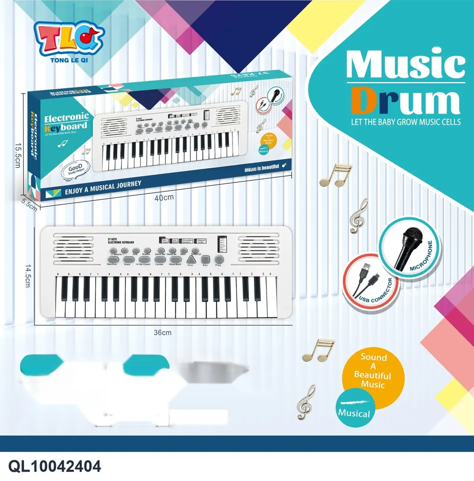 37-Key Multi-Function Electronic Keyboard (white, with microphone usb cable silicone button) Color Box wholesale from Qili Toys