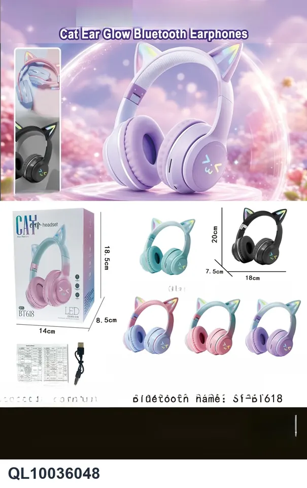 Cat Ear Luminous Bluetooth Headphones Color Box wholesale from Qili Toys