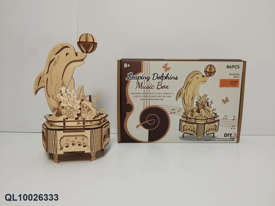Clockwork Jumping Dolphin Love Sea Music Box (86pcs) Color Box wholesale from Qili Toys