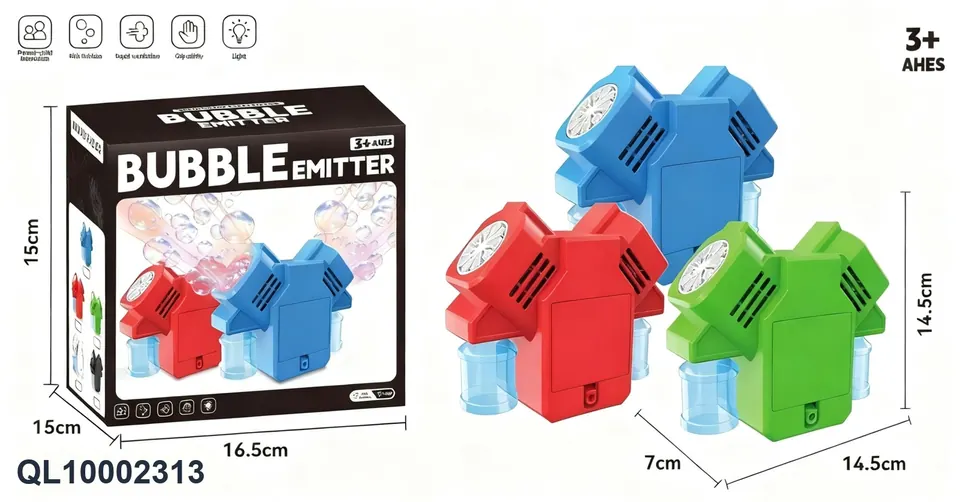 Electric Bubble Machine, Green/Blue/Red 3-Color Mix, (double-head bubble making) Color Box wholesale from Qili Toys