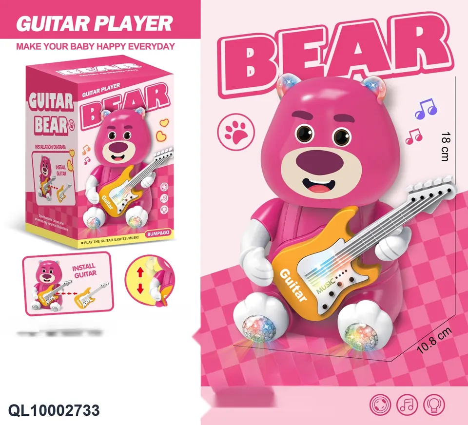 Electric Universal Guitar Playing Strawberry Bear With Light And Music (3 1.5vaa batteries, no package) Color Box wholesale from Qili Toys