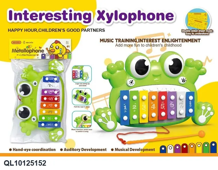 Frog-Shaped Pull-Along Musical Instrument (with lights and music) Header Bag wholesale from Qili Toys