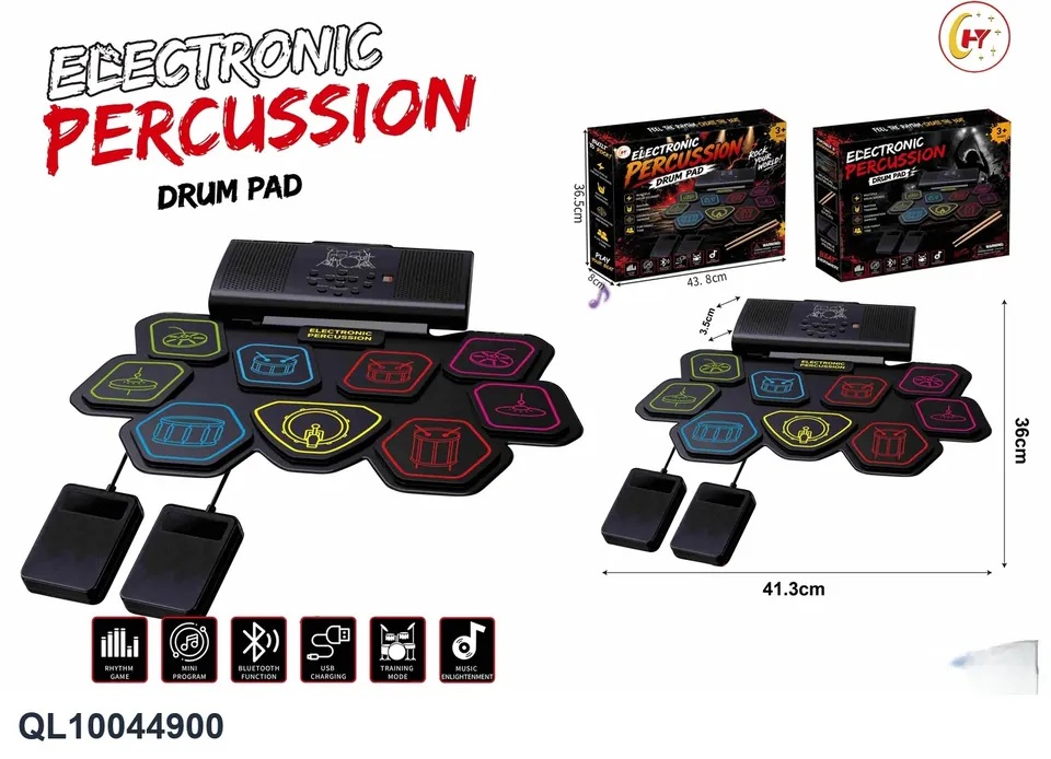 Silicone Drum Kit (battery not included) Color Box wholesale from Qili Toys