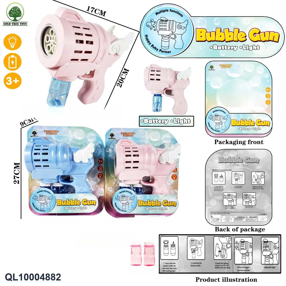 ABS 5-Hole Electric Bubble Gun With Light And 2*60Ml Bubble Water (battery not included) Blister Board wholesale from Qili Toys