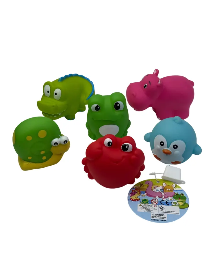 6 Bath Toys Featuring Water-Spraying Animals Mesh Bag wholesale from Qili Toys