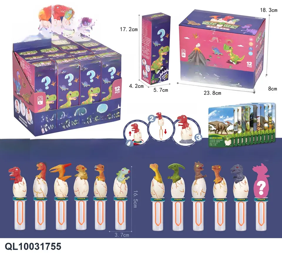 Dinosaur Model Blind Box Bubble Wand, 12 Assorted Models, 17Cm Display Box wholesale from Qili Toys