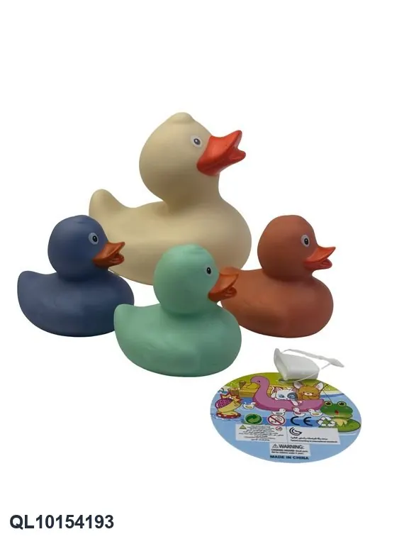 Four Colorful Plastic Rubber Ducks For Bath Time Fun. Mesh Bag wholesale from Qili Toys