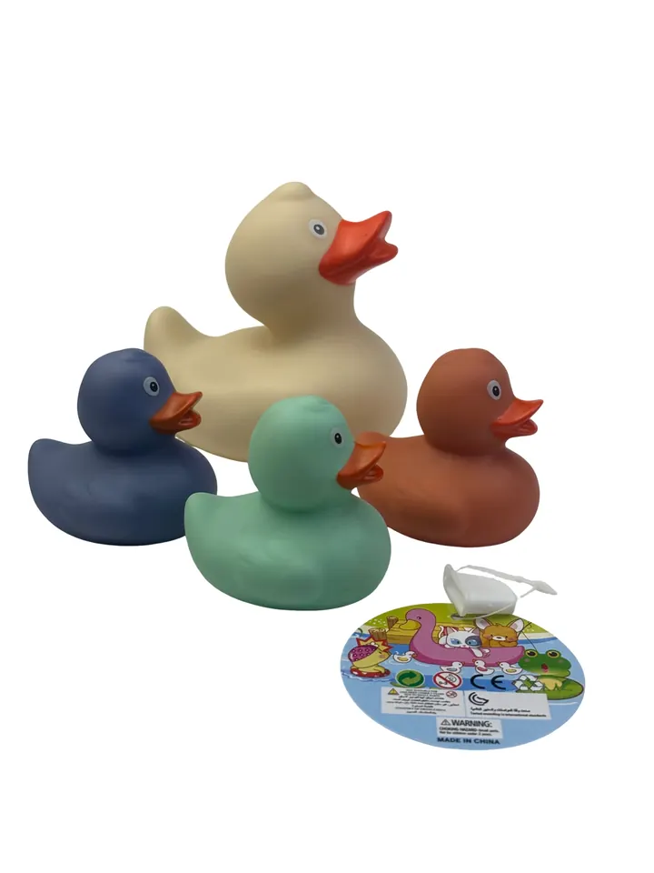 Four Colorful Plastic Rubber Ducks For Bath Time Fun. Mesh Bag wholesale from Qili Toys