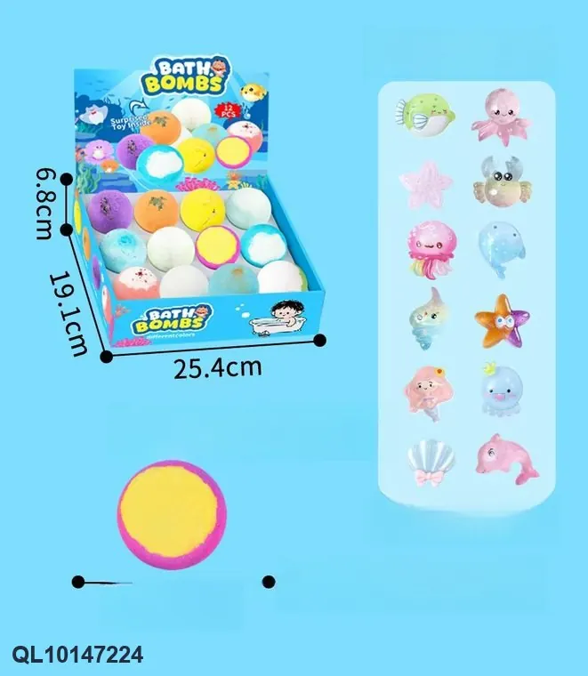 Popular Bath Balls For Children, With Hidden Toys Inside, Fun Bath Salts For Babies, 110G (12 pieces per set) Display Box wholesale from Qili Toys
