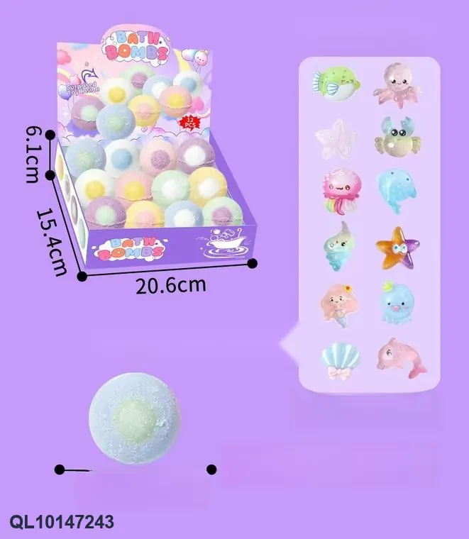Popular Bath Balls For Children, With Hidden Toys Inside, Fun Ocean-Themed Bath Salts, 60 Grams (12 pieces per set) Display Box wholesale from Qili Toys