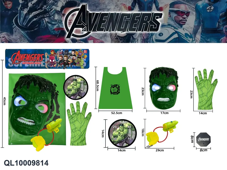 Superhero Team Green Giant Hero Cape + Gloves Water Gun + Luminous Mask + Base PVC Header Bag wholesale from Qili Toys