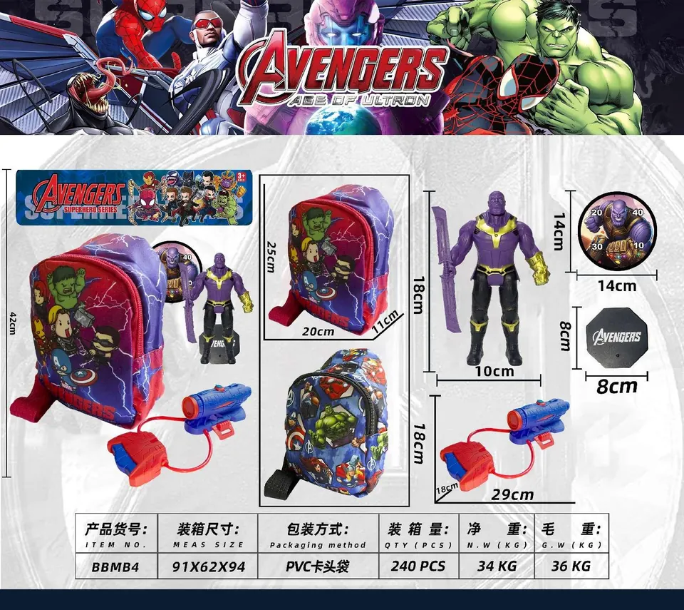 Avengers Thanos Kid's Bag Water Gun + Figure Target Base PVC Bag wholesale from Qili Toys